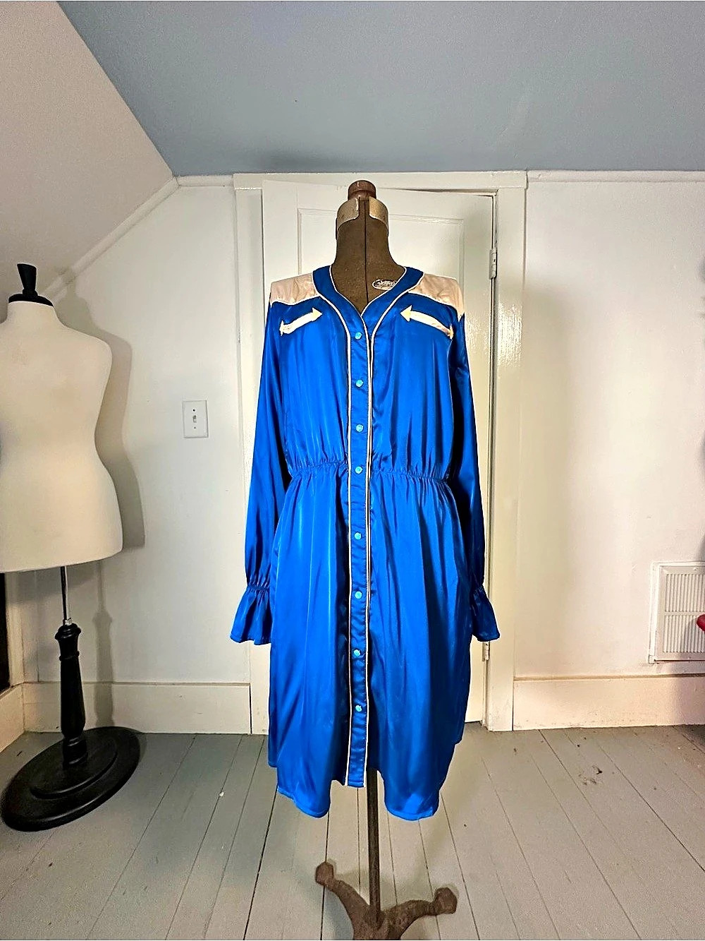 Two Fly Western Mini Dress in Blue & Cream Size Medium Like New Dolly Opry stage